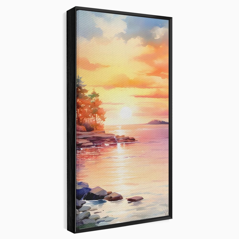 Tablou canvas cu tablou canvas cu peisaj de apus, in rama de aluminiu negru